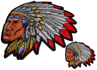 Set of 2 Small and Large Indian with Headdress Patches Set of 2 Small and Large Indian with Headdress Patches