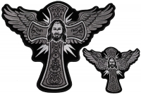 Set of 2 Small and Large Jesus Cross and Wings Patches Set of 2 Small and Large Jesus Cross and Wings Patches