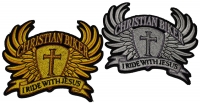 Set of 2 Small Christian Biker Patches in Silver and Gold Set of 2 Small Christian Biker Patches in Silver and Gold