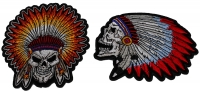 Set of 2 Small Indian Skull Head Patches Set of 2 Small Indian Skull Head Patches
