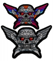 Set of 2 Small Robot Skull Patches Silver and Colorful Set of 2 Small Robot Skull Patches Silver and Colorful