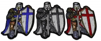Set of 3 Kneeling Crusader Knight Patches in Blue Red and Gray Set of 3 Kneeling Crusader Knight Patches in Blue Red and Gray