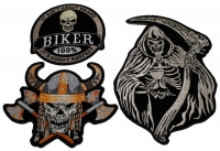 Set of 3 Skulls Patches Viking Biker and Grim Reaper Set of 3 Skulls Patches Viking Biker and Grim Reaper