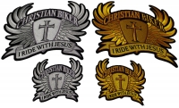 Set of 4 Small and Large, Gold and Silver Christian Biker Patches Set of 4 Small and Large, Gold and Silver Christian Biker Patches