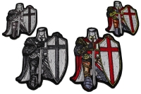 Set of 4 Small and Mini Crusader Knight Kneeling Patches in Red and Gray Set of 4 Small and Mini Crusader Knight Kneeling Patches in Red and Gray