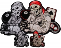 Set of 4 Small Large Color and Gray Biker Skull Patches