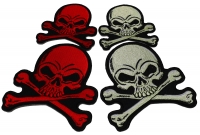 Set of 4 Small Red and Gray Skull Patches