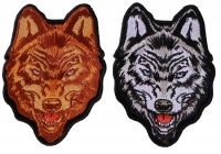 Brown and Gray Wolf Small Iron on Patch Set of 2