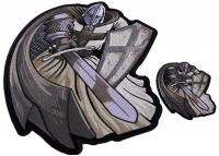 Silver Caped Crusader Knight Patch with Sword and Shield Small and Large Patch Set Silver Caped Crusader Knight Patch with Sword and Shield Small and Large Patch Set