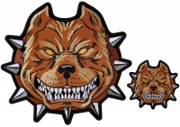 Set of 2 Brown Pitbull Embroidered Patches Small and Large