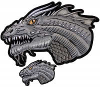 Gray Dragon with Yellow Eyes Small and Large Iron on Patch Set