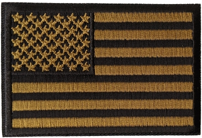 USA AMERICAN FLAG EMBROIDERED PATCH IRON-ON SEW-ON GOLD BORDER (3½ x 2¼”)