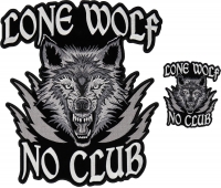 Lone Wolf No Club Iron on Biker Patch Set of Small and Large Patches