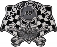 Small Motocycho Skull Embroidered Iron or Sew on Patch 