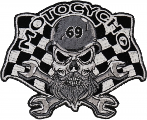 Small Motocycho Skull Embroidered Iron or Sew on Patch 