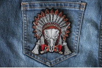 Buffalo Skull Indian Head Dress Axes Small Iron on Applique Buffalo Skull Indian Head Dress Axes Small Embroidered Iron or Sew on Applique