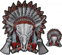 Indian Head Dress and Skull Small and Large Patch Set Combo