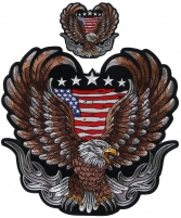 Patriotic Brown Eagle Patch set with American Flags