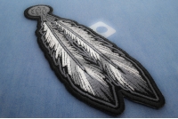 Iron on Feather Patch with Black and White Embroidery with strong adhesive backing