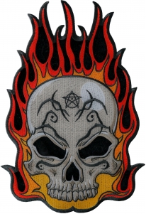 Flaming Tattoo Skull Large Back Patch