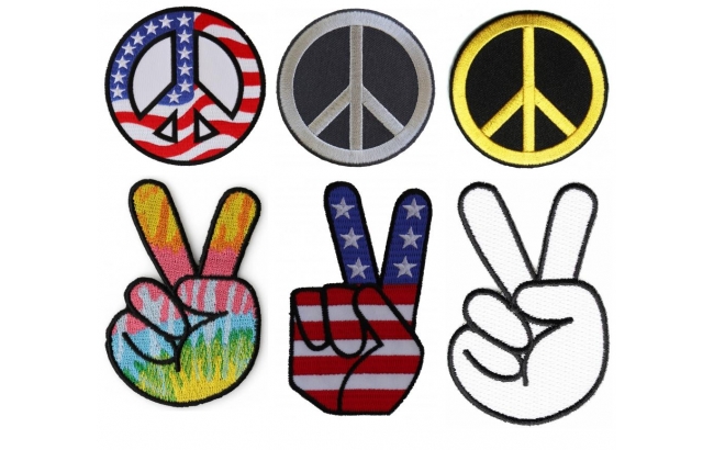 3.0 inch - Iron on Sew on - PS3 Peace Sign Embroidered Patch 