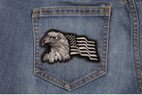 Eagle With Waving Flag Black Silver Patch | US Military Veteran Patches Eagle With Waving Flag Black Silver Patch | US Military Veteran Patches