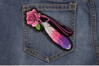 Feather And Rose Pink Patch | Embroidered Patches Feather And Rose Pink Patch | Embroidered Patches