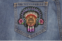 Ladies Native Head Dress Roses and Wolf Patch Ladies Native Head Dress Roses and Wolf Patch