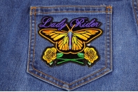 Lady Rider Butterfly With Yellow Roses Small Iron on Biker Patch Lady Rider Butterfly With Yellow Roses Small Patch | Embroidered Biker Patches