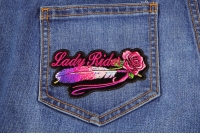 Lady Rider Pink Rose and Feathers Small Iron on Biker Patch Lady Rider Pink Rose And Feathers Horizontal Small Patch | Embroidered Biker Patches