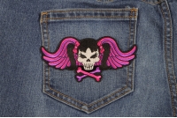 Pigtails Bow Skull And Wings Small Pink Patch | Embroidered Patches Pigtails Bow Skull And Wings Small Pink Patch | Embroidered Patches