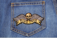 Ride Free Skull and Wings Patch Ride Free Winged Skull Patch Small | Embroidered Biker Patches