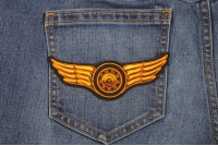 Orange Wings Motorcycle Patch Winged Wheel Small Orange Patch | Embroidered Biker Patches