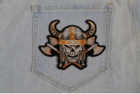 Viking Skull With Axes And Horn Helmet Small Patch Viking Skull With Axes And Horn Helmet Small Patch
