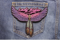 Lady Rider Wings and Feather Medium Size Tribal Iron on Biker Patch Lady Rider Wings And Feather Small Tribal Patch | Embroidered