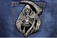 Sand Clock Reaper Skull Patch Reaper Skull Sand Clock Small Patch | Embroidered Biker Patches