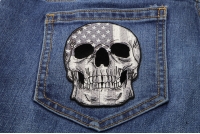 Gray USA Flag Skull Patch Small