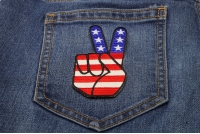 Peace Hand Sign with American Flag Patch