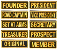 Set of 10 Black and Yellow Motorcycle Club Rank Patches