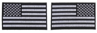 5 inch Black and White American Flag Patches with Black Borders, Left and Right 2 Piece Patch Set