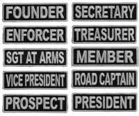 Biker Club Rank Patches In Black And White Embroidery Set Of 10 Biker Club Rank Patches In Black And White Embroidery Set Of 10