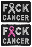 FCK Cancer Patches With Pink And White Ribbon FCK Cancer Patches With Pink And White Ribbon