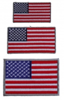 Small US Flag Patches Gray Borders 3 Embroidered American Flags