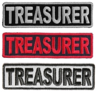 TREASURER Patches Embroidered In White Red Over Black And 1 Reflective Patch TREASURER Patches Embroidered In White Red Over Black And 1 Reflective Patch