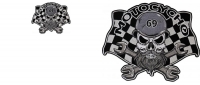 Motocycho Checkered Flag Skull Patch Small and Large Set Combo