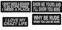 Crazy Exciting Sayings about Life Iron on or Sew on Embroidered Patches Set of 4