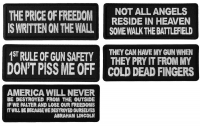 Freedom and Guns Patriotic Warfare Sayings in White over Black Twill Iron-on or Sew-On Embroidered Patches Set of 5