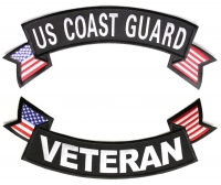 US Coast Guard Veteran 2 Piece Back Patch Set Upper And Lower Rockers | US Coast Guard Military Veteran Patches