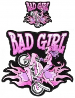 Bad Girl Patches 2 Piece Small And Large Lady Biker Patch Set Bad Girl Patches 2 Piece Small And Large Lady Biker Patch Set