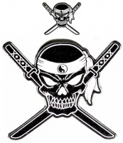 Black White Skull With Crossed Swords Patches Small And Large Patch Set